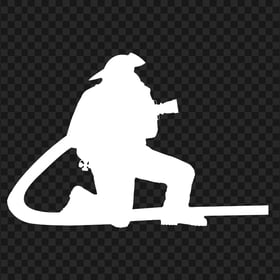 HD White Firefighter Fireman With Hose Silhouette PNG