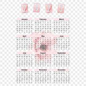 HD 2023 Calendar With Pink Watercolor Flower PNG