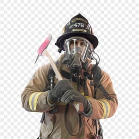 HD Firefighter With Mask Helmet And Axe Hand PNG