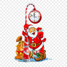 HD Cartoon Santa Claus Midnight Clock PNG
