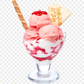 Strawberry Ice Cream Glass Bowl PNG Image