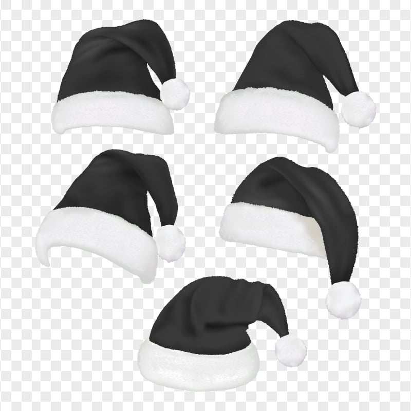 HD Set Of Real Santa Christmas Black Hats PNG