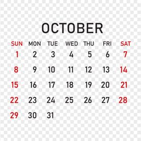 2023 October Calendar PNG