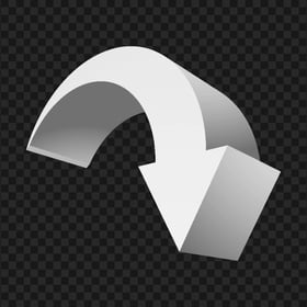 HD White 3D Curved Arrow Pointing Down PNG