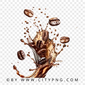 HD Splash Of Coffee Beans and Black Coffee Transparent PNG