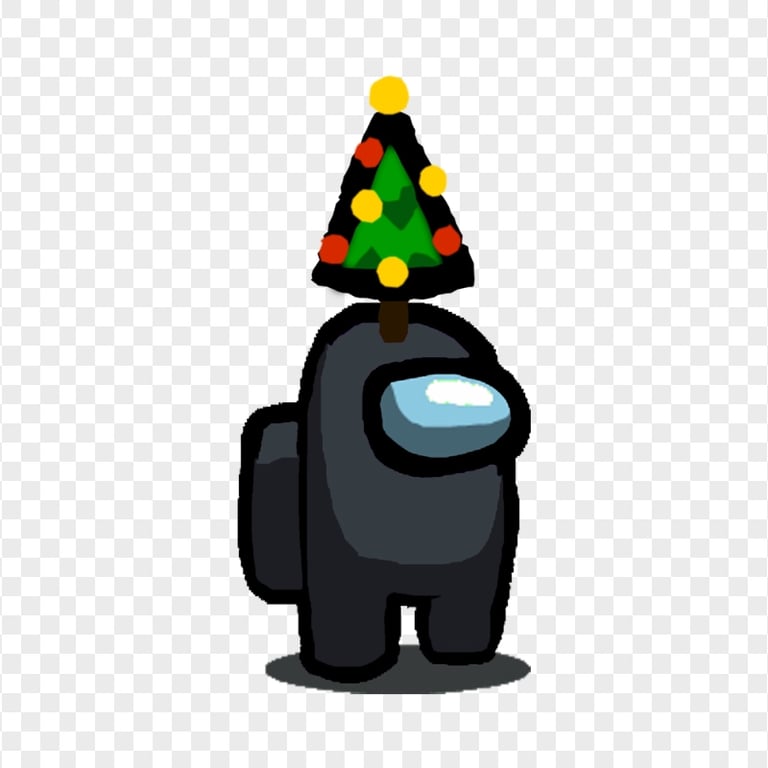 HD Among Us Black Crewmate Character With Christmas Tree Hat PNG