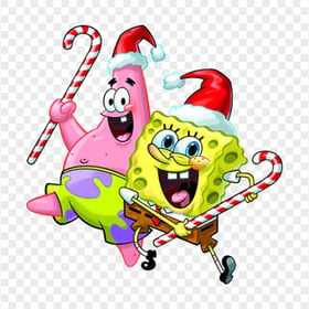 HD Spongebob And Patrick Christmas Candy Hat Characters Transparent PNG