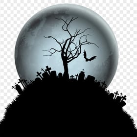 HD Halloween Tree Cemetery Silhouette Moon PNG