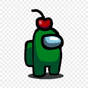 HD Green Among Us Character With Cherry Hat PNG