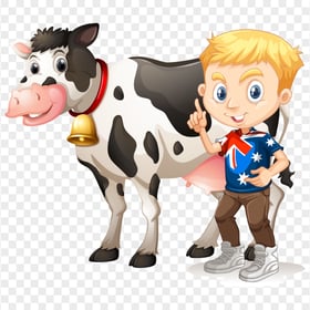 HD Cartoon Boy With Dairy Cow Illustration PNG
