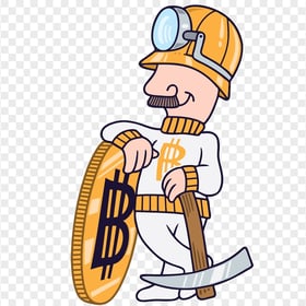 HD Cartoon Bitcoin BTC Mining Miner PNG