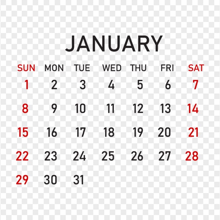 January 2024 Vector Calendar Page HD Transparent Background Citypng
