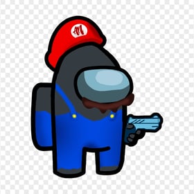 HD Super Mario Black Among Us Crewmate Character Hold Gun PNG