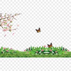 PNG Spring Landscape Butterflies Nature Illustration