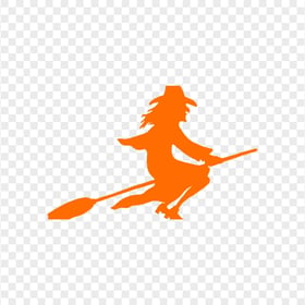 HD Halloween Orange Witch Flying On A Broom Silhouette PNG