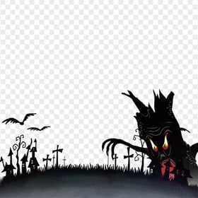 HD Halloween Cemetery Pumpkins Birds Illustration PNG