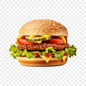 Tasty Vegetarian Burger with Fresh Lettuce and Tomato HD PNG