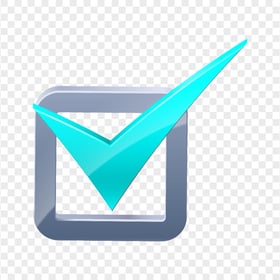 HD 3D Cyan Tick Mark In Silver Box Icon PNG