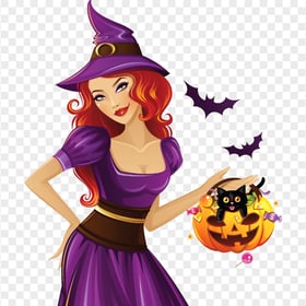 HD Beautiful Halloween Witch Pumpkin Bats Cartoon PNG