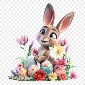 HD Sweet Easter Rabbit with Colorful Eggs Transparent PNG