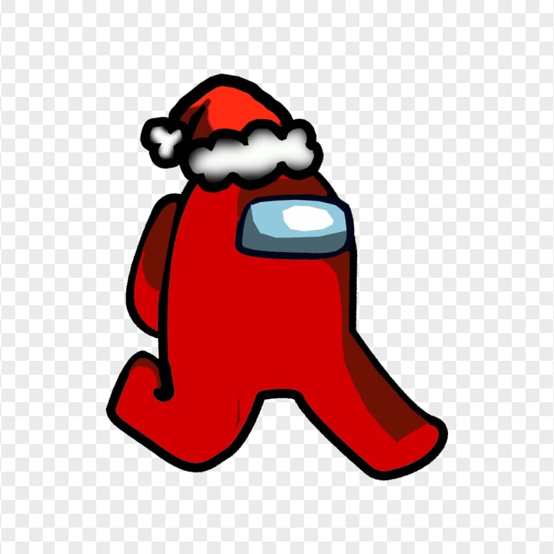HD Red Among Us Character Walking With Red Santa Hat PNG