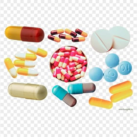 Set Pills Drugs Medication Capsules Round Oval