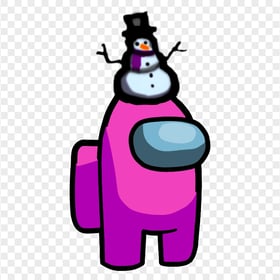 HD Pink Among Us Crewmate Character With Snowman Hat On Top PNG