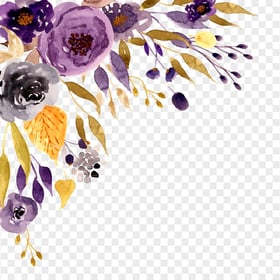 Purple, Yellow And Gray Watercolor Corner Flowers