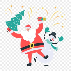 HD Santa & Snowman Dancing Vector Cartoon PNG