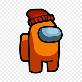 HD Orange Among Us Crewmate Character With Red Beanie Hat PNG