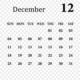 HD December 2022 Black Calendar Transparent PNG