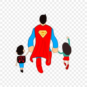 HD Superman Super Dad Clipart Cartoon With Kids PNG