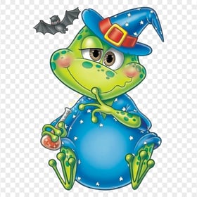 PNG Cartoon Halloween Illustration Frog With Witch Hat
