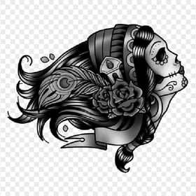 Black Drawing  Side Woman Face Tattoo Flowers