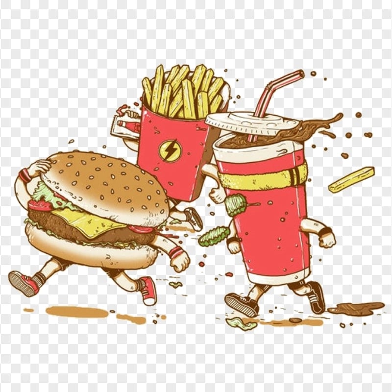 Junk Food Soda, Hamburger And French Fries Illustration