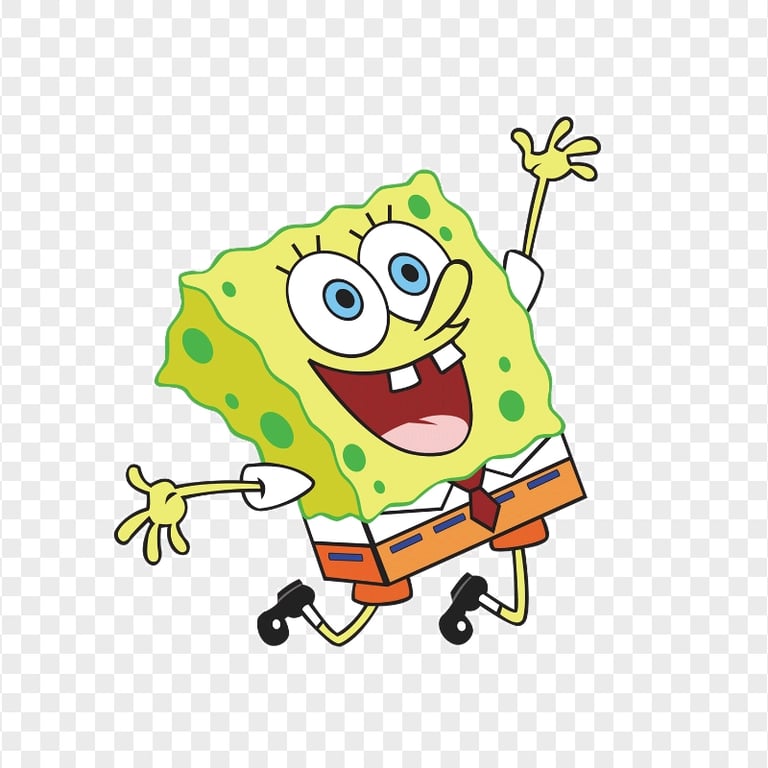 HD Jumping Spongebob Hands Up Character Transparent PNG | Citypng