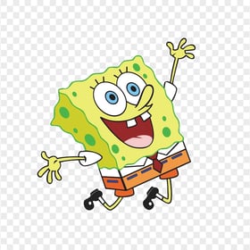 HD Jumping Spongebob Hands Up Character Transparent PNG