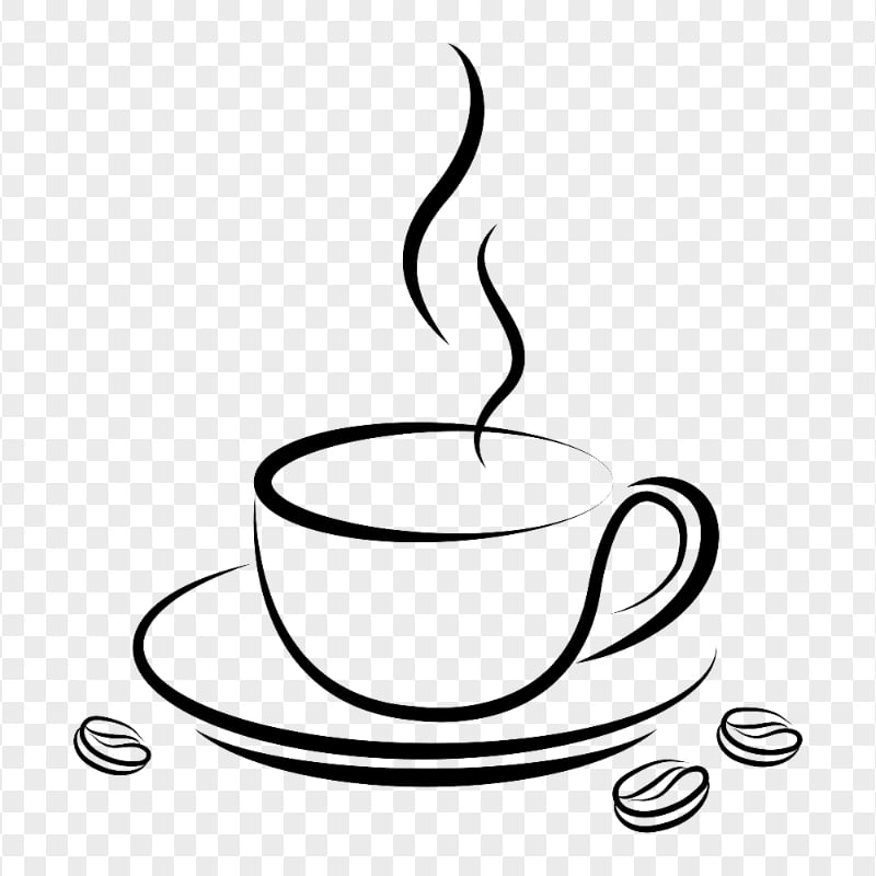 Coffee Tea Cup Black Outline Silhouette With Beans PNG Citypng