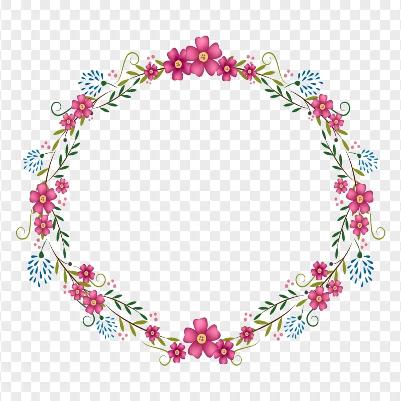 Round Circular Floral Wreath Frame PNG
