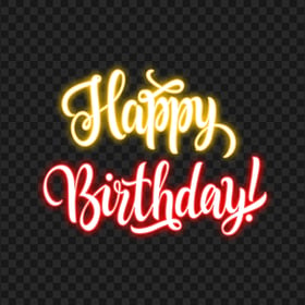 HD Happy Birthday Yellow & Red Neon Text PNG