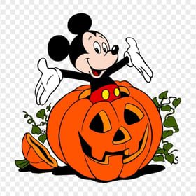 Mickey Mouse Sitting On Halloween Pumpkin PNG Image