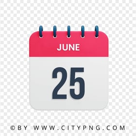 HD June 25th Date Red & White Calendar Icon Transparent PNG