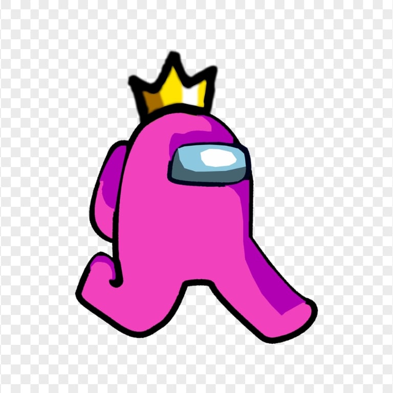 HD Pink Among Us Character Walking With Crown Hat PNG