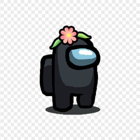 HD Black Among Us Character With Flower Hat PNG