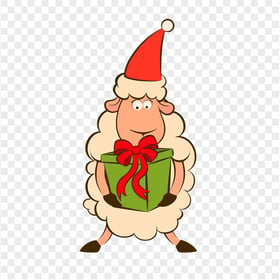 Cartoon Sheep Wearing Santa Christmas Hat PNG