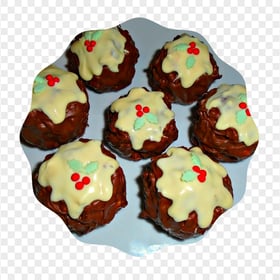 Christmas Pudding Cakes On Plate PNG Image