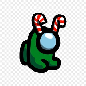 HD Green Among Us Mini Crewmate Baby With Candy Cane Hat PNG