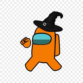 HD Orange Among Us Crewmate Character With Witch Hat PNG