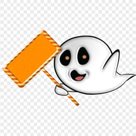 Halloween Cartoon Ghost Holding Blank Sign PNG IMG