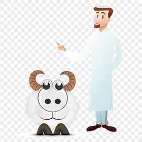 Eid Adha Sheep With Muslim Person Cartoon